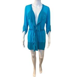 Piccadilly 3/4 Adjustable Sleeve Tie Cardigan Top Womens XS Blue AB1208